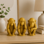 Trio Macacos Sábios Dourados em PLA cada peça  7,3cm